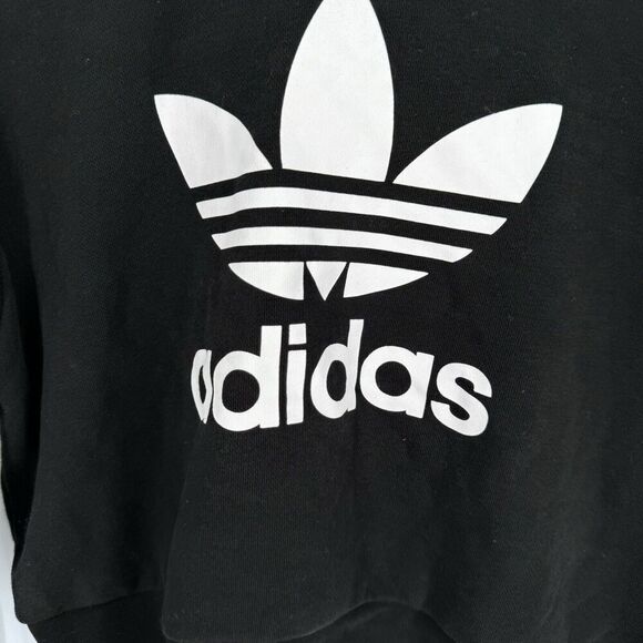 Adidas Black Logo Cropped Hooded Sweatshirt Kids Size XL - Picture 2 of 4